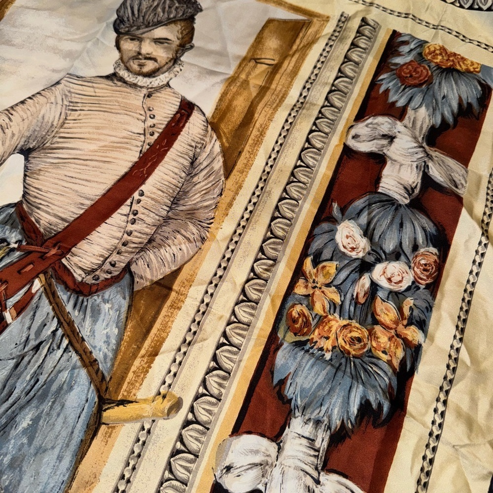 Paolo Veronesc Silk Blend Printed Neck Scarf Milano Renaissance Print 33x32” - Picture 8 of 9